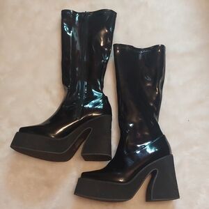 Nasty Gal Shiny Black Platform Heeled Boots